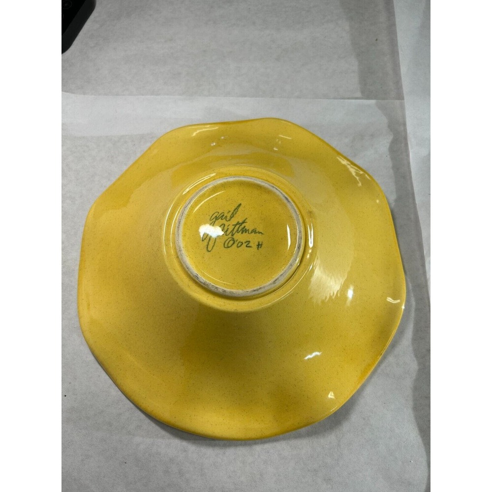 Gail Pittman SIGNED Yellow Ruffled Serving Bowl 10 3/4" Vintage - Picture 2 of 3